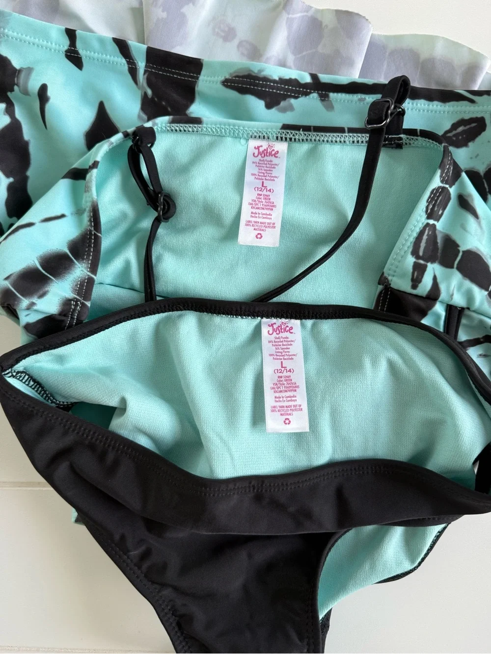 Justice Aquamarine and Black Ruffle Tankini Set